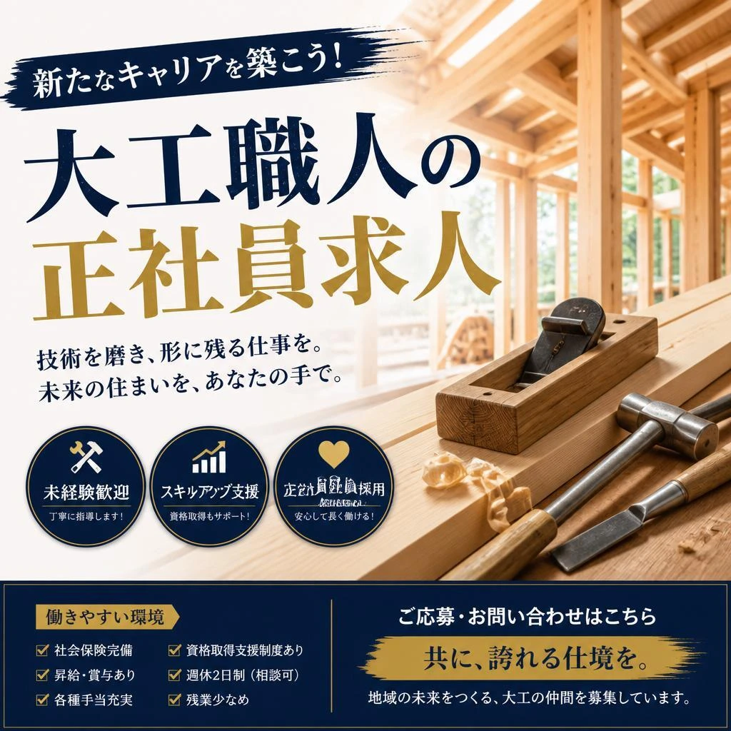 新たなキャリアを築こう！大工職人の正社員求人