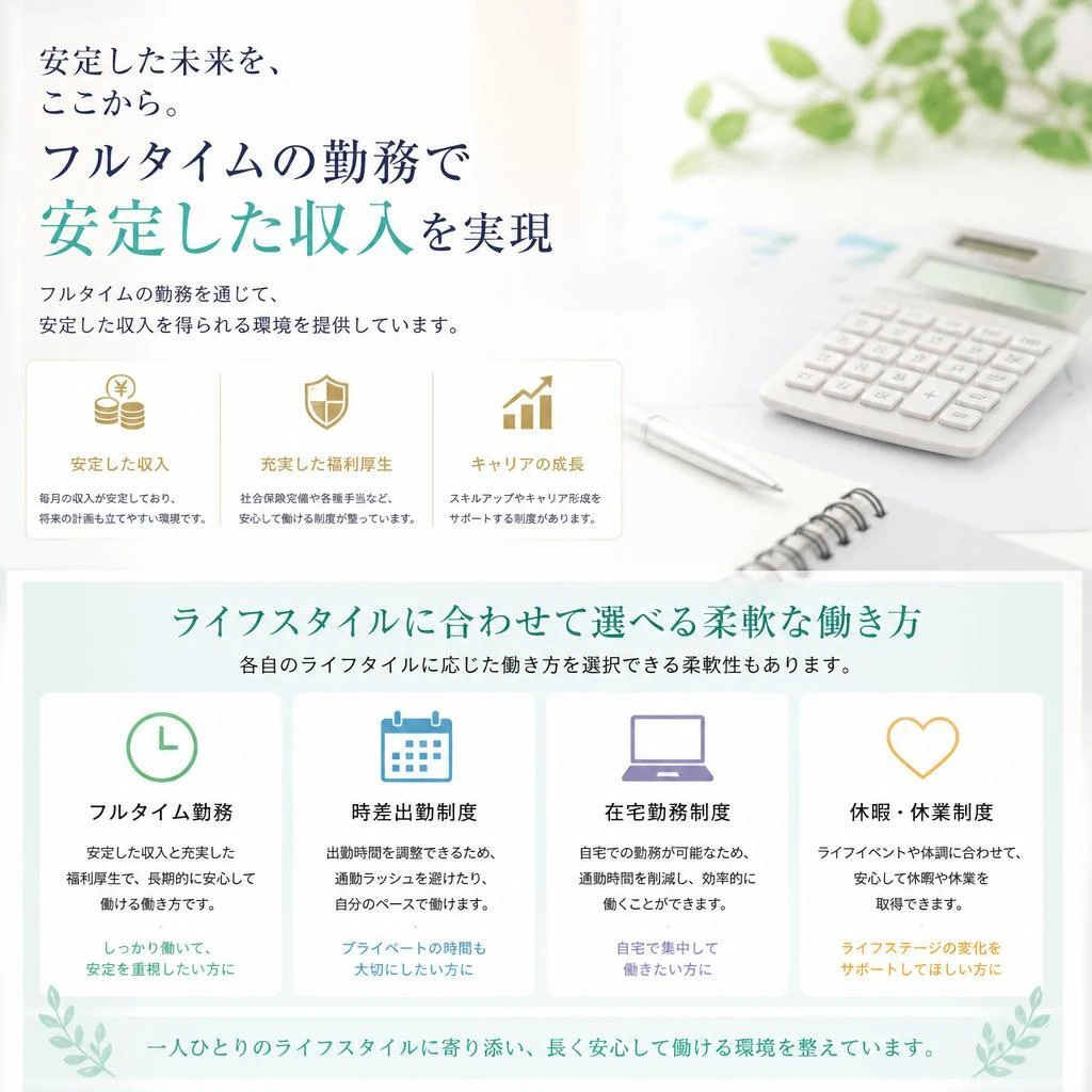 2. フルタイムでの安定した勤務環境