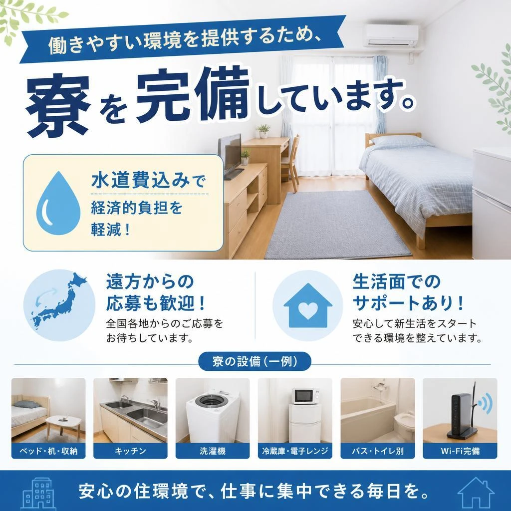 充実した福利厚生と寮完備