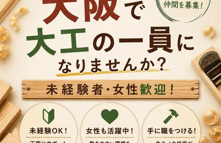 あなたも大阪で大工の一員になりませんか？未経験者・女性歓迎！