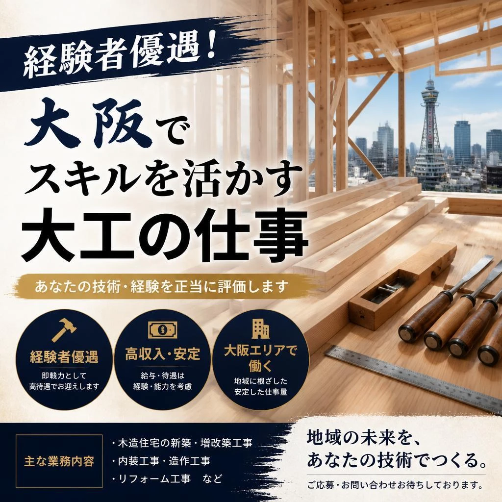 経験者優遇！大阪でスキルを活かす大工の仕事