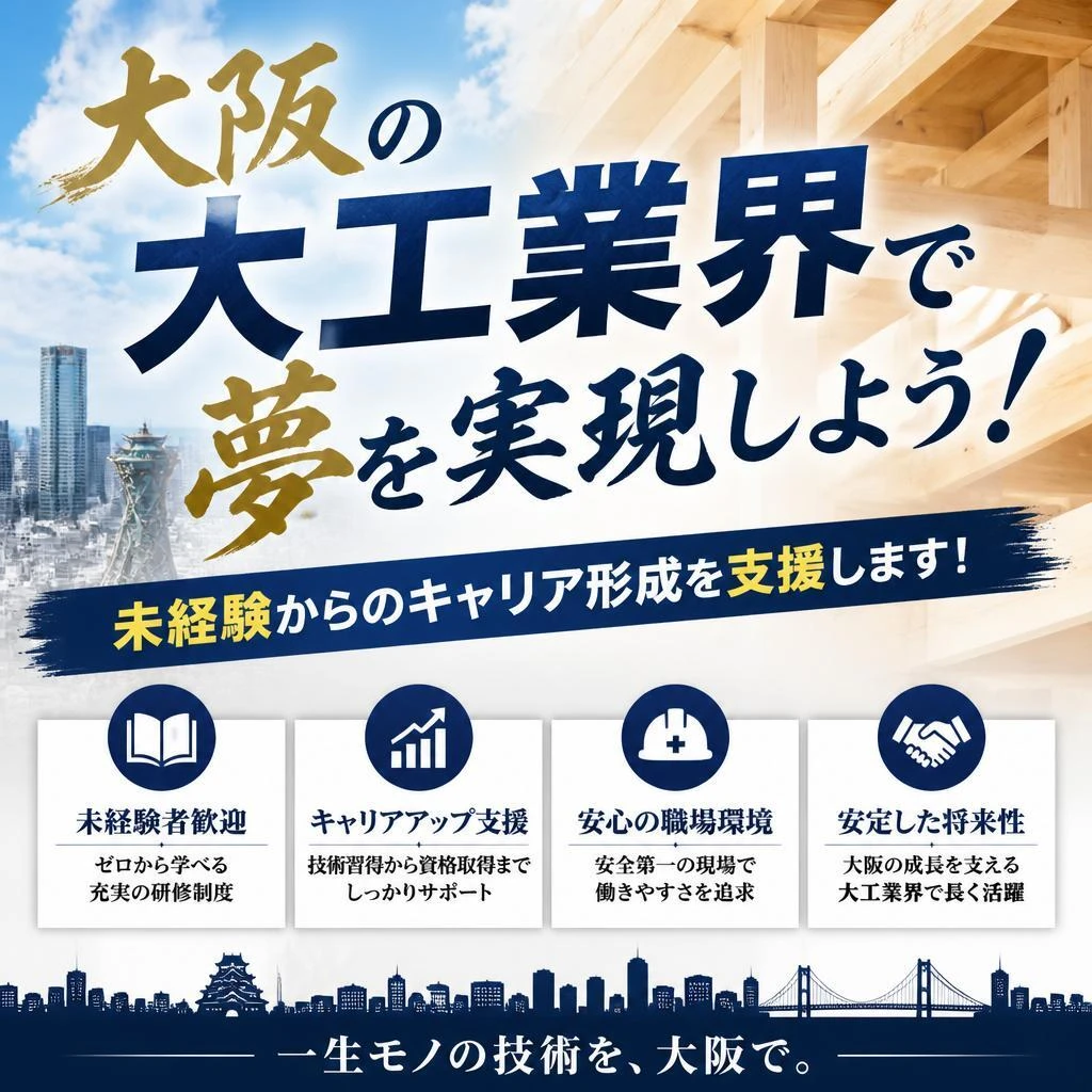 大阪の大工業界で夢を実現しよう！未経験からのキャリア形成を支援します！