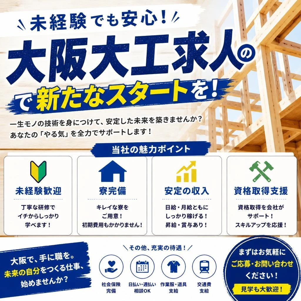 未経験でも安心！寮完備の大阪大工求人で新たなスタートを！