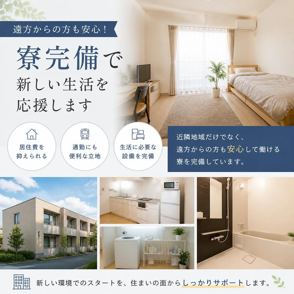 寮完備で安心の生活！