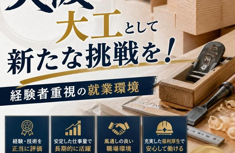 大阪の大工として新たな挑戦を！経験者重視の就業環境