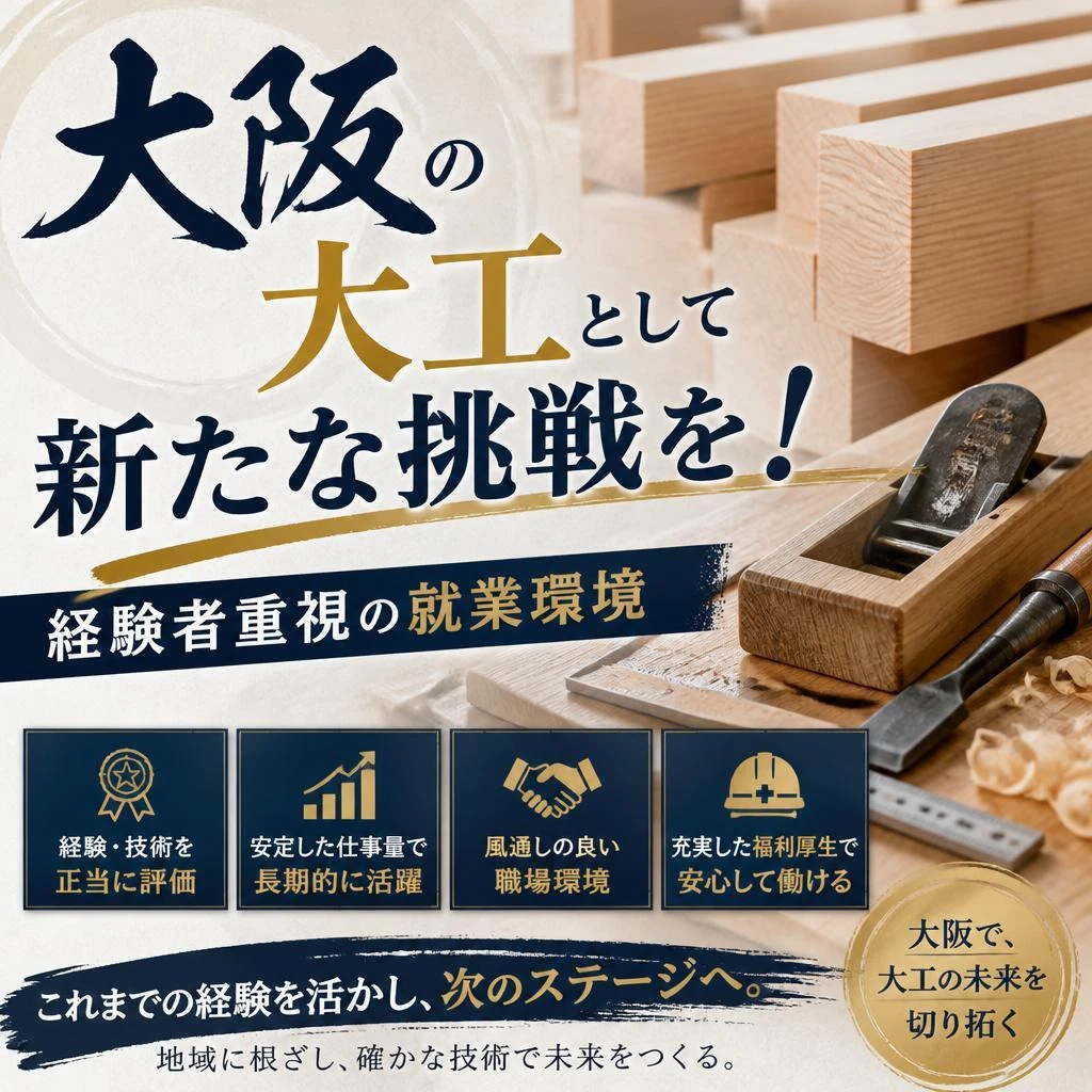 大阪の大工として新たな挑戦を！経験者重視の就業環境