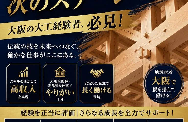 あなたの技術を次のステージへ！大阪の大工経験者、必見！