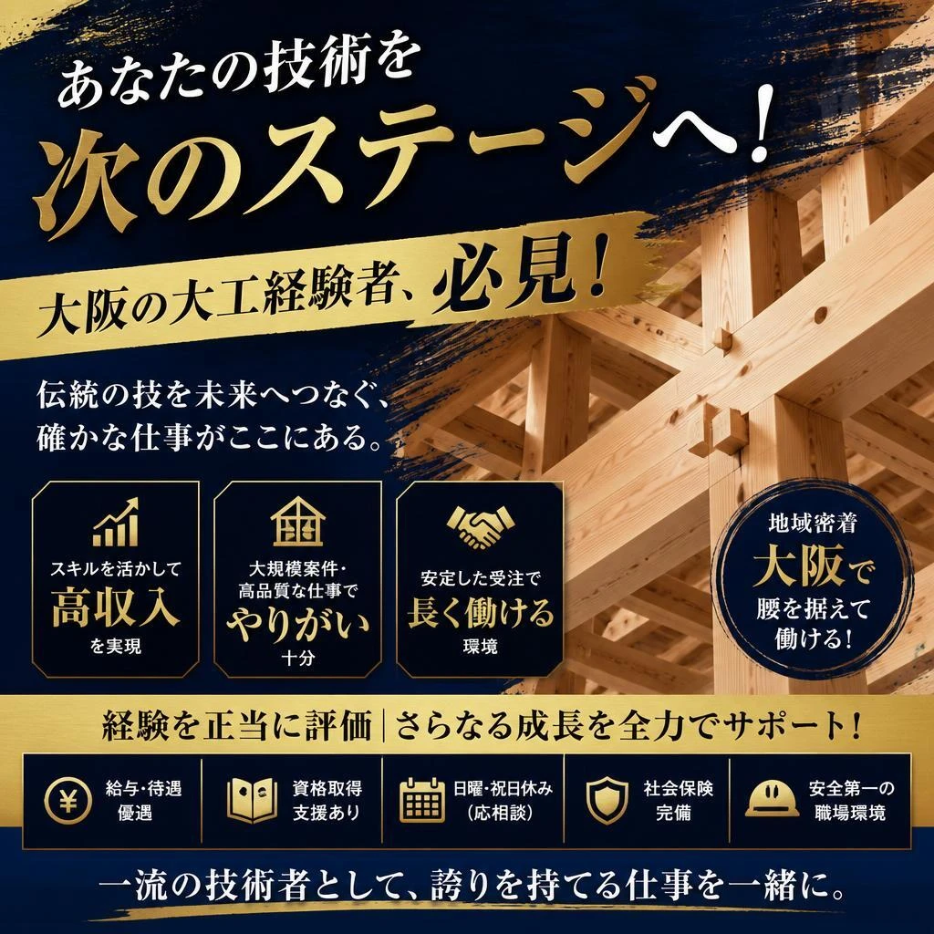 あなたの技術を次のステージへ！大阪の大工経験者、必見！